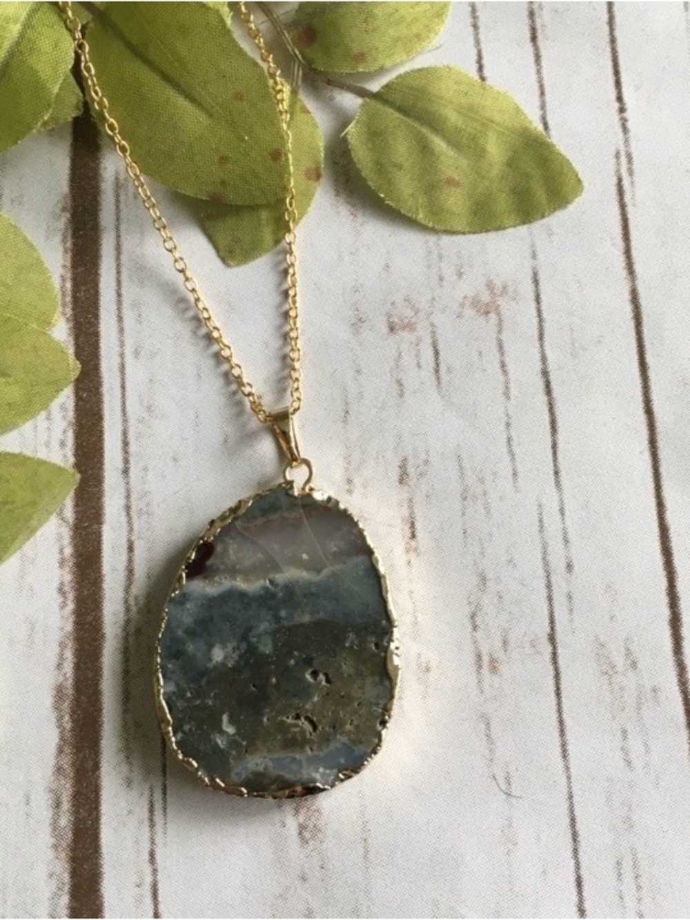 Natural Agate Druzy Necklace with 30”Gold Plated Chain